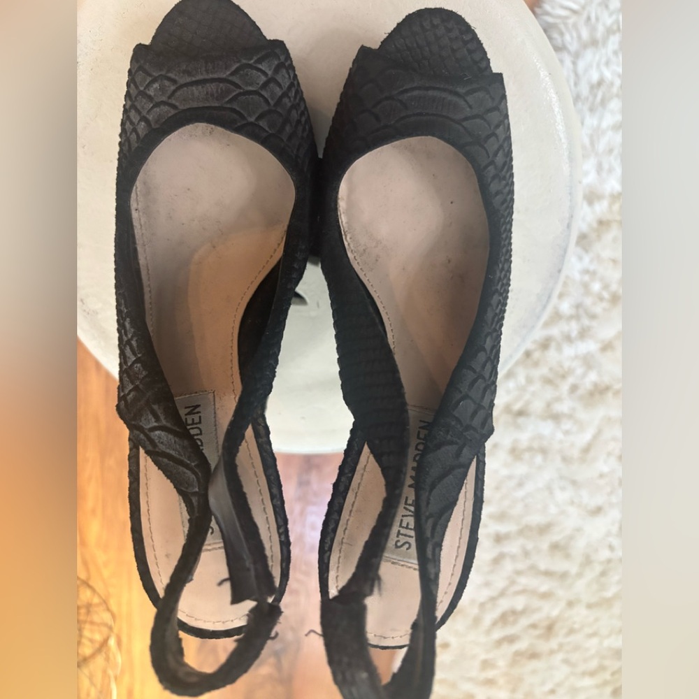 Black Woven Snake Skin Sandal Heels 7.5